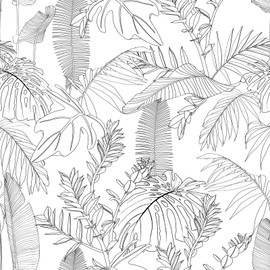 MSUP Floral Wallpaper Peel and Stick Black and White Sketched Wallpaper Vintage Plant Wallpaper Removable and Self-Adhesive Wallpaper Vinyl Wallpaper Wall Decor 15.7"x118.1", (04)