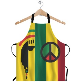 WONDERTIFY Reggae Culture Concept Design Apron,Jamaican Music Culture Hippie Rasta Style Yellow Green Red Bib Apron with Adjustable Neck for Men Women,Suitable for Home Kitchen Cook Baking BBQ Apron