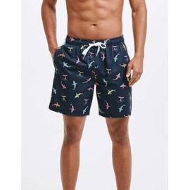 MaaMgic Men's 4-Way Stretch Swimming Trunks, Quick-Drying Swimming Shorts, Short Beach Shorts for Beach and Water Sports, Reusable, Black Dolphin