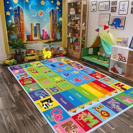 ABC Carpet,Kids Carpet for Playroom, Classroom Floor Play Mat for Kids,Preschool Rugs wtih ABC, Numbers, Animals, Extra Large Thick (110X78.7 Inch)