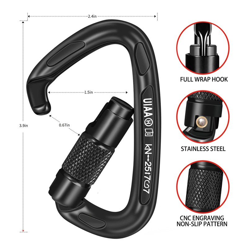 BEIFENG Auto Locking Carabiner 25KN Professional Rock Climbing Carabiner Obtained
