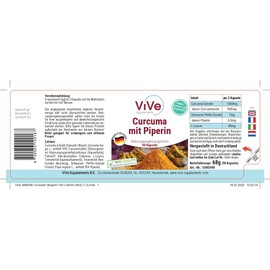 Curcuma Capsules with Piperine - 500 mg - 90 Capsules - High Dose - Vegan | Quality from Germany ViVe Supplements