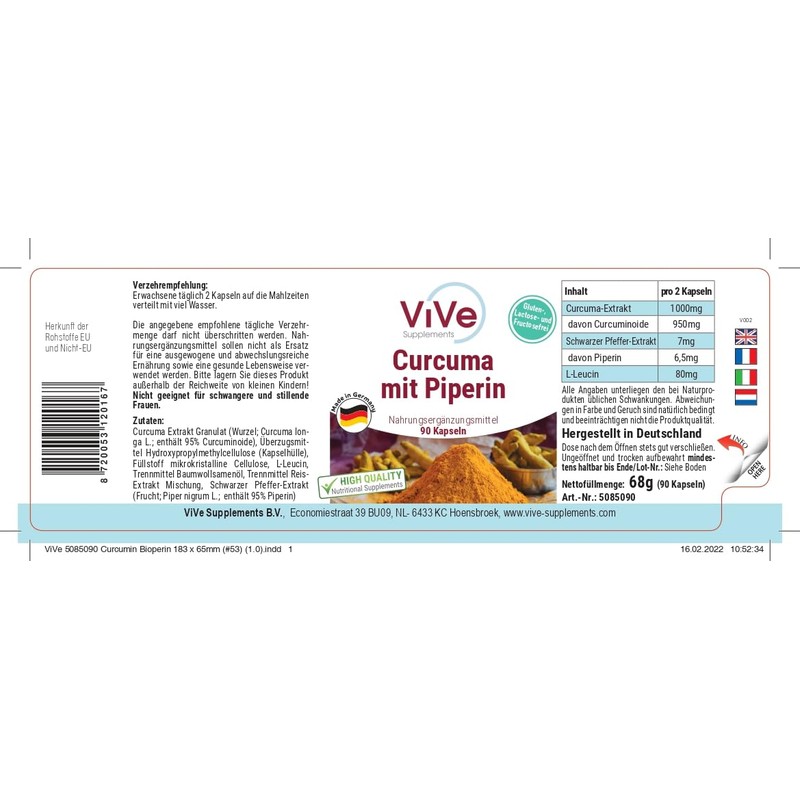 Curcuma Capsules with Piperine - 500 mg - 90 Capsules