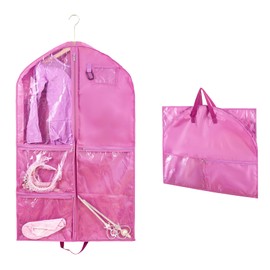 Dance Costume Garment Bag 40inch Garment Bags for Hanging Clothes,Waterproof Foldable Garment Bag with 5 Pockets for Travel,Dance Competition,Sports,Theatre,Beauty Pageants(Pink)