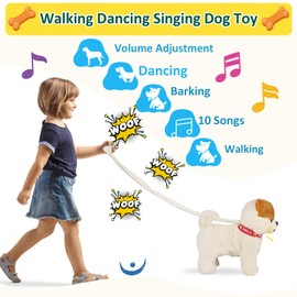 Marsjoy Walking Dog Toy Musical Singing Dancing Plush Interactive Dog Walk Along Puppy with Leash Dog Robot Volume Adjustment Stuffed Animal Shaking Toy for Boy