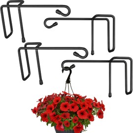 4 Pack Black - Vinyl Fence Hooks, Patio Hangers Decorative Black Powder Coated Steel Fence Hangers Suitable for Hanging Flower Baskets - Wind Chimes - Planters - Bird Feeders -Lights