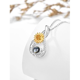 Zhi Kexin Sunflower Projection Necklace for Women 925 Sterling Silver You Are My Sunshine Pendant I Love You 100 Languages Jewelry Gifts