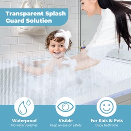 Bathtub Splash Guard for Tub Kids and Pets with Splash Strips, No Drilling 71" Wide Retractable Waterproof Shower Splash Guard for Bathtub, Space-Saving Bathtub Water Guards Retractable Gate, Clear