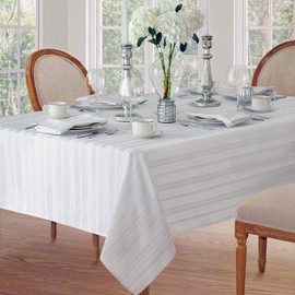 (150cm x 210cm Oval, White) - Newbridge Satin Stripe Weave No-Iron Soil Resistant Fabric Tablecloth, 150cm x 210cm Oval, White