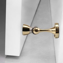 YAGU Door Stopper 2 Pack Magnetic Door Stops, Zinc Alloy Bright Gold Door Catch Door Holder Wall Floor Mounted, Metal Soft-Catch Doorstop