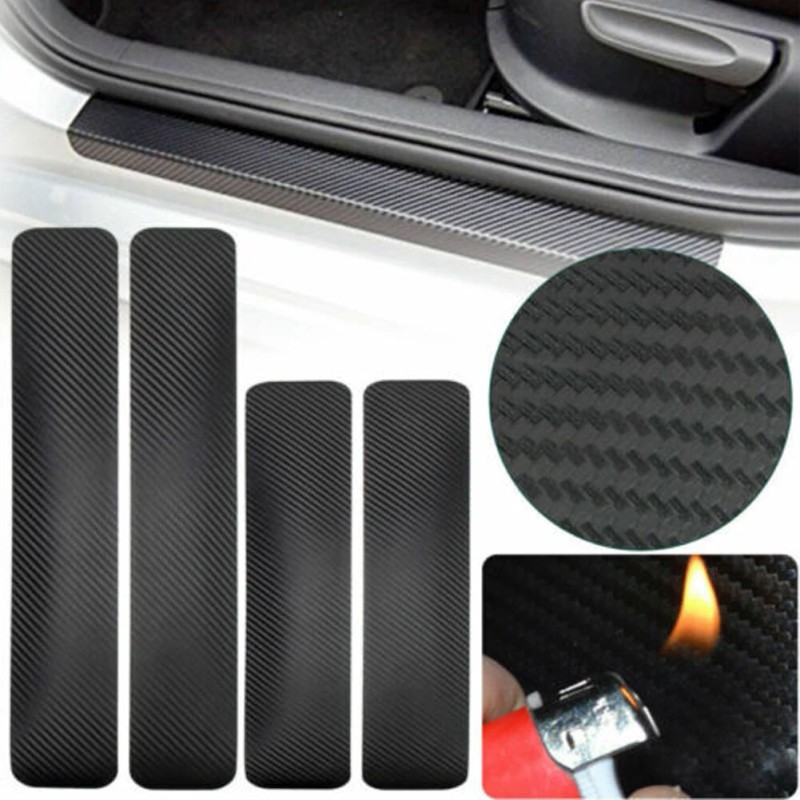 Black Carbon Fiber Scuff Plate Door Sill Cover Panel Step