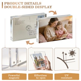 BSRHOME Acrylic Frame, 4x4 Picture Frame 1 Pack, 20MM Thicker Block, Double Sided Magnetic Clear Freestanding Photo Frame for Desk or Tabletop Display