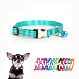 XXS Dog Collars with Bell, Reflective Nylon Metal Buckle Xs Kitten Collars with Bells for Tiny Small Pet Puppy Male Dogs Boy Cat Animal, Teal XSmall