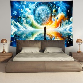 Delur Time Travel Tapestry Universe Galaxy Starry Sky Tapestry Wall Hanging Milky Way Outer Space Abstract Tapestry Psychedelic Fantasy Tapestry for Bedroom Living Room Home Decor (51.2" x 59.1")