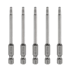 HARFINGTON 5pcs TT15 Security Torx Head Screwdriver Bit 3.15" (80mm) Long 1/4" Hex Shank Magnetic Tamper Proof 6 Point Star Screw Driver Drill Bits S2 Steel Hole Tip Industrial Power Tools