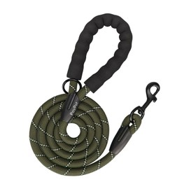 PoyPet Dog Leash 5 Feet for Small Medium and Large Dogs Reflective Heavy Duty Padded Rubber Handle 360° No Tangles（Military Green）