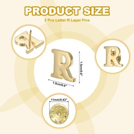 PATIKIL Letter R Lapel Pins, 2 Pack Initial Alphabet Collar Pins Letter Copper Brooch Pins for Mens & Womens Shirt Dress Suits Business Events, Gold