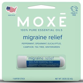 MOXE Migraine Relief Nasal Inhaler, Essential Oils for Headaches & Tension Relief, Portable Aromatherapy, Easy-to-Use, Pure & Undiluted, Peppermint, Spearmint, Eucalyptus, Tea Tree, USA Made, 1 Pack