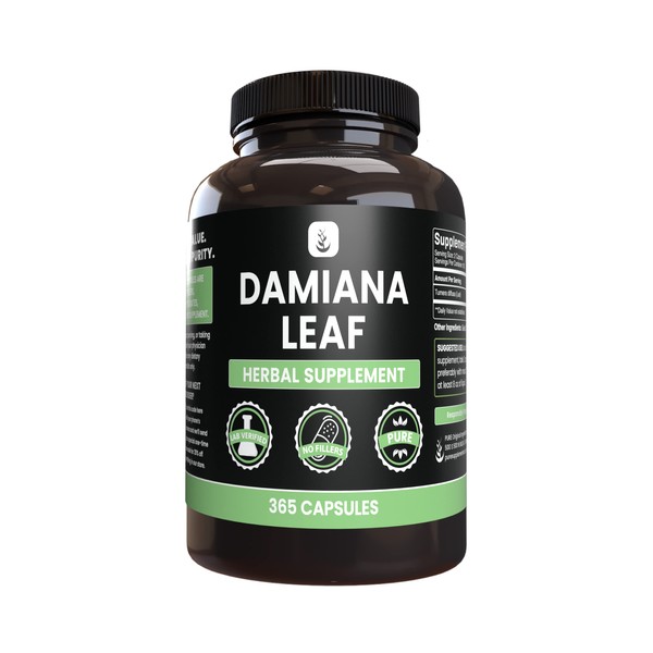 PURE ORIGINAL INGREDIENTS Damiana Leaf (365 Capsules) No Magnesium Or Rice Fillers, Always Pure, Lab Verified