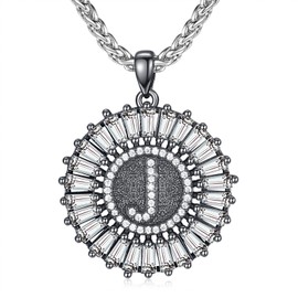 KATHLU Initial Necklace for Men Women S925 Sterling Silver Letter A J M K Necklace Men's Initial Necklace Cubic Zirconia Necklace Letter, Sterling Silver, Zircon