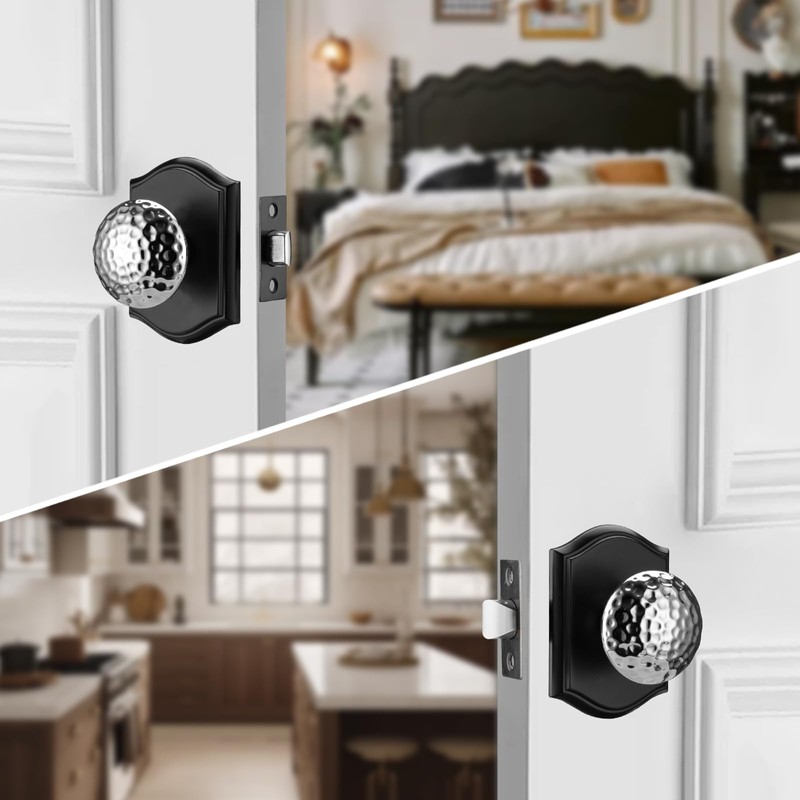 STARPY Black Door Knobs with Camelot Trim, Interior Door Handles