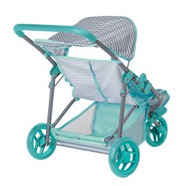 Adora Stylish Zig Zag Jogger Doll Stroller, Convertible Sun Cover, Doll Accessory Storage, Fits Most Plush Toys, Stuffed Animals Up to 16 for Ages 3 and Up - Aqua Green Handle