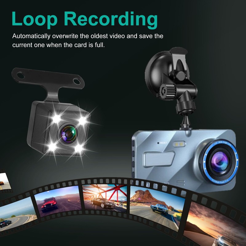 TeqHome Dash Cam Front and Rear, 720P FHD Dual Dash