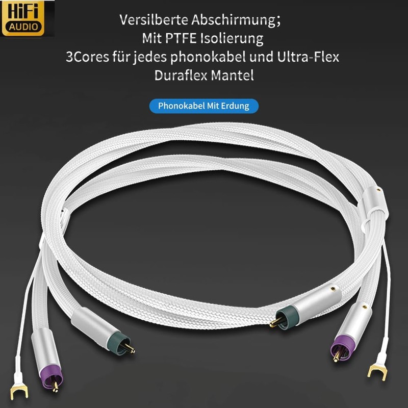 Tertullus Phono Cable with Earthing 1 m Silver-Plated Shielding Tone