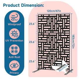 MTART MTART Metal Privacy Screen 72" H x 47.2" Decorative Outdoor Privacy Screen Privacy Panel with Stand for Balcony Deck Patio Lawn Garden, Privacy Fence (Black-Street)