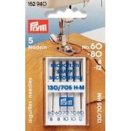 Prym Sewing Machine Needles Microtex microfiber polyester neoprene 130/705 H-M Steel, Silver, 130/70, No. 60-80 154940