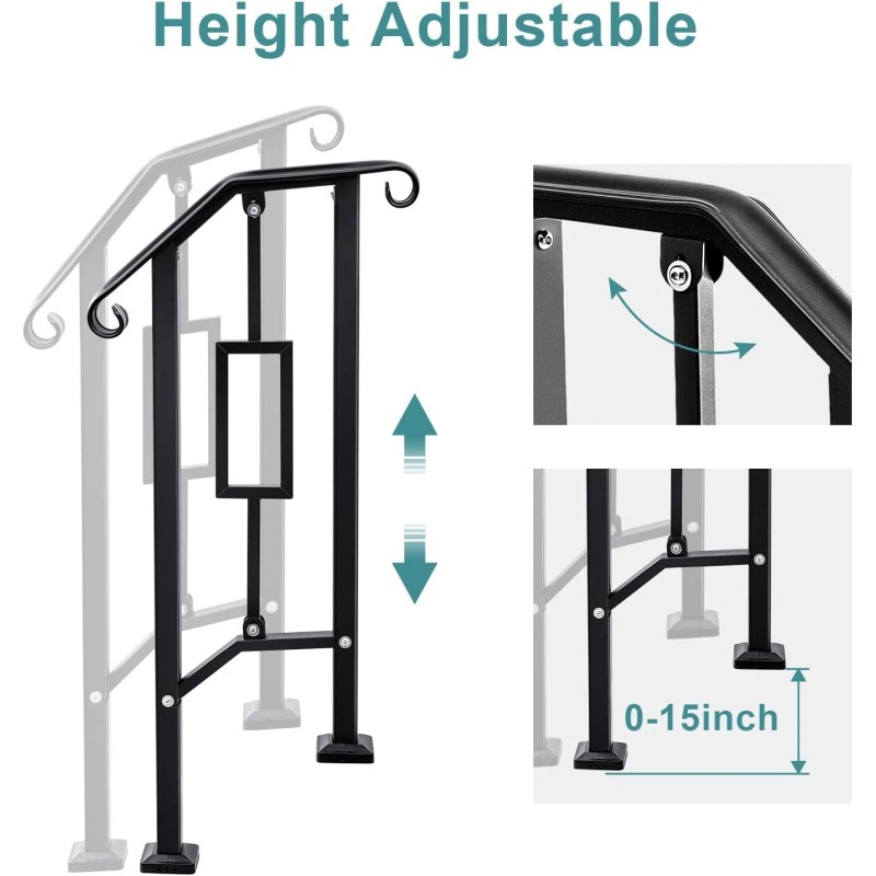 LMRSTOO Black Outdoor Handrails - Heavy Duty Double Post Railing