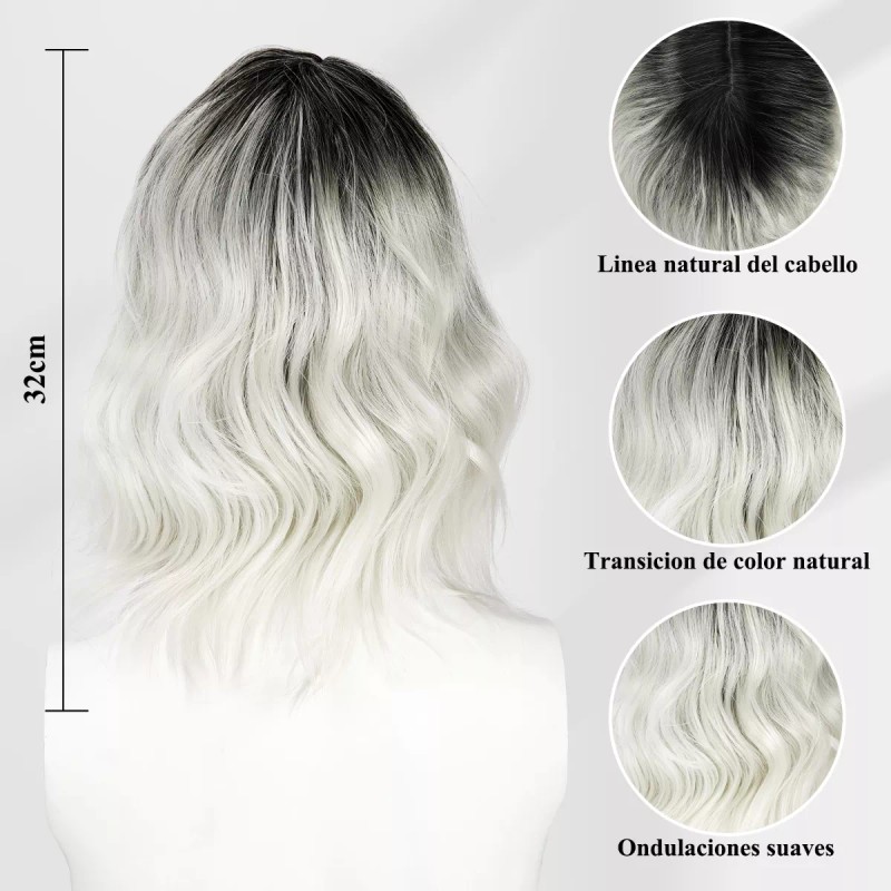 Ktmouw Peluca De Cabello Natural Cortas Ondulada Gris Para Mujer