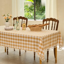 Midsummer Breeze Table Cloth Rectangle Table-Rustic Gingham Tablecloth Buffalo Plaid Table Cloth for Spring Summer Kitchen Dining Room (55x84 Inch,Yellow and White)