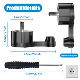 Schuko Plug, Flat Flat Plug, Angled Plug 230 V, Power Plug with Folding Handle, Protective Contact Plug, Splash-proof and Durable, IP44, Shatterproof, Black, 4 Pieces, Black