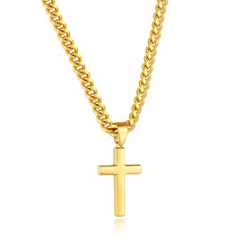Lumayina Simple Cross Necklace Chains for Men Women, Durable Stainless Steel Black Gold Silver Cross Pendant Necklace for Men Teen Boys Cuban Link Chain Birthday Gifts for Girls, 24 inches, Stainless Steel, No Gemstone