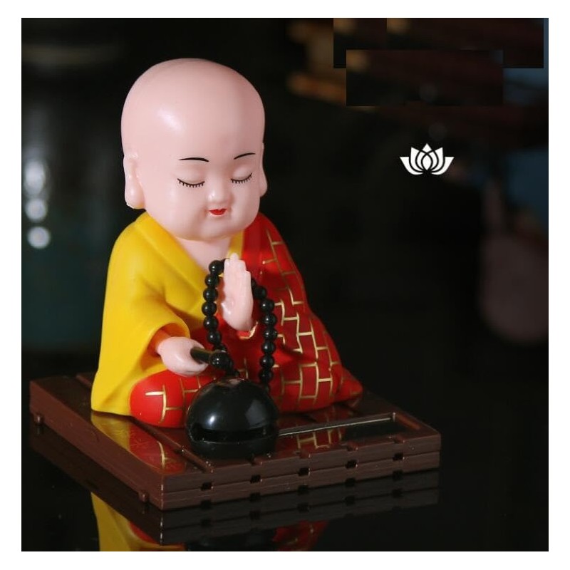 EatingBiting Little Monk Figurine Solar Buddha Monk Shaking Head Statue
