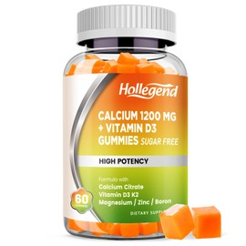 HOLLEGEND Calcium 1200 mg with Vitamin D3 Gummies, Calcium Citrate Chewables with Magnesium Zinc Vitamin K2 Boron, Bone Health, Sugar Free, 60 Count