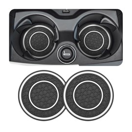 JNNJ Pack of 2 Honeycomb Pattern Car Coasters, Universal Non-Slip Shockproof Car Coasters for Cup Holder, Double Ring Car Coasters with Honeycomb Pattern (White + Black)