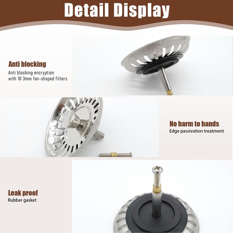 Height Adjustable Drain Strainer, Strainer Basket Drain Plug, Stainless Steel