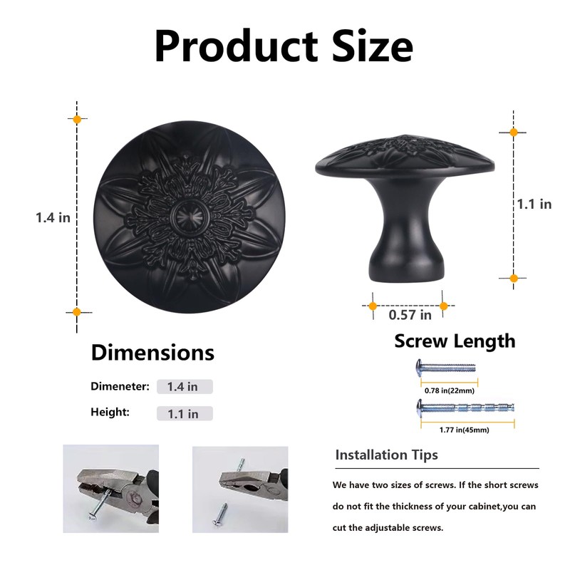Xlroaafs 16 Pack Black Cabinet Hardware Knobs,1.4" Round Matte Black