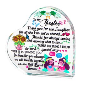 Ornalrist Love Heart Plaque Gifts for Best Friend, Glass Colorful Etched Keepsake Special Friendship Gifts to my Bestie Women on Christmas Birthday
