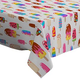 Q-Beans Rectangle Decorative Tablecloth [Size: 52 x 70 inch], Washable and Reusable Table Cloth Cover for Indoor and Outdoor (Popsicle Ice Cream Colorful)