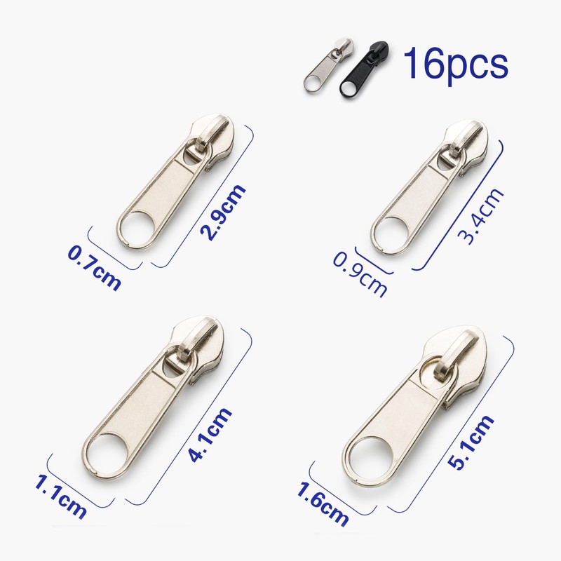 Zipper Pull Replacement ，16Pcs Zip Repair Kit,Removable Metal Zipper Pull