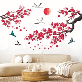 DECOWALL SG2-2406 Ink-and-wash painting of flowers Wall Stickers Decals Kids Japanese Décor Asian Room Home Art Peel and Stick Bathroom Cherry Blossom Bedroom Oriental Tree Floral Removable