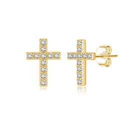 SLUYNZ Solid 925 Sterling Silver Cross Earrings Stud for Women Teens Small CZ Stud Earrings