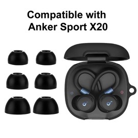 A-Focus Sport X20 Case Ear Tips Kit, Silicone Shockproof Skin with Keychain and 3 Pairs Silicone Gel Buds Eartips Set Accessories Comopatible with Soundcore Sport X20 Black