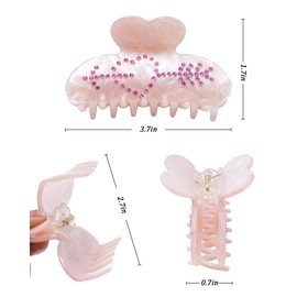 3Pcs Acrylic Hair Claw Clips - Medium Hair Clips Banana Clip for Women with Rhinestones（Heart Pattern）