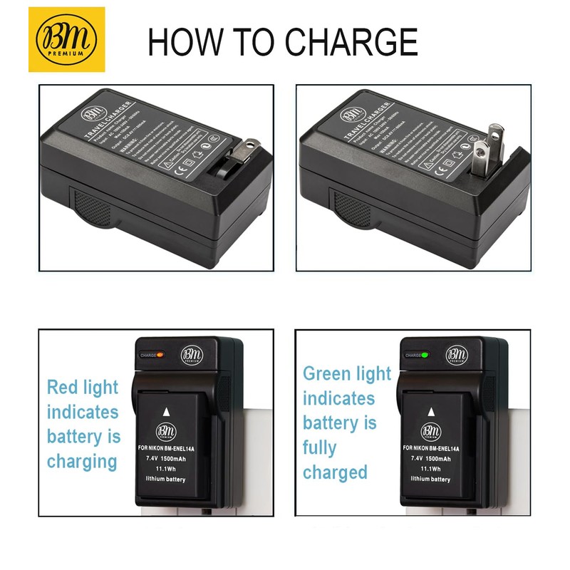 BM Premium EN-EL14A, EN-EL14 Battery and Charger for Nikon D3100,