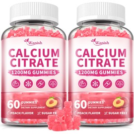 (2 Pack) Calcium Citrate 1200 mg Gummies Supplements for Women & Men,Pure Calcium Citrate Gummies for Bone, Muscle & Immune Support - Easy to Digest, Sugar Free,Vegan,Peach Flavor,60 Day Supply