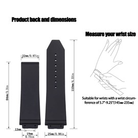 MCXGL 25mm x 19mm Replacement Rubber Strap Compatible with Hublot Big Bang Silicone Watch Band Sports waterproof bracelet - Black